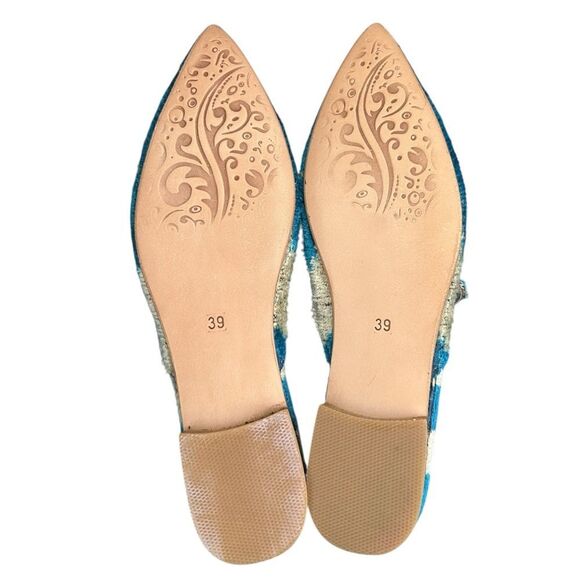 SUZANI ART Velvet Silk Leather Ikat Mule Shoes Slippers Blue EU 39 US 8.5 Turkey - Picture 6 of 6